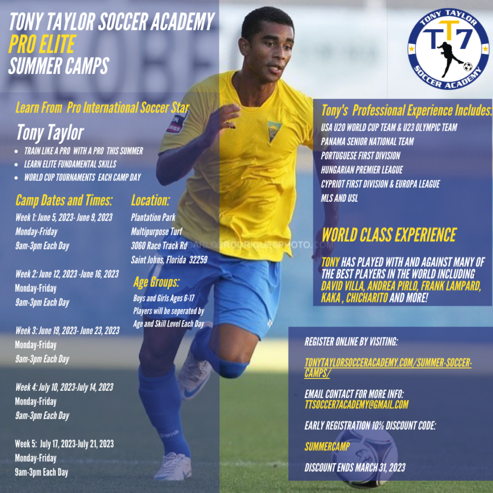 summer soccer camp, Jacksonville, FL, soccer pro Tony Taylor
